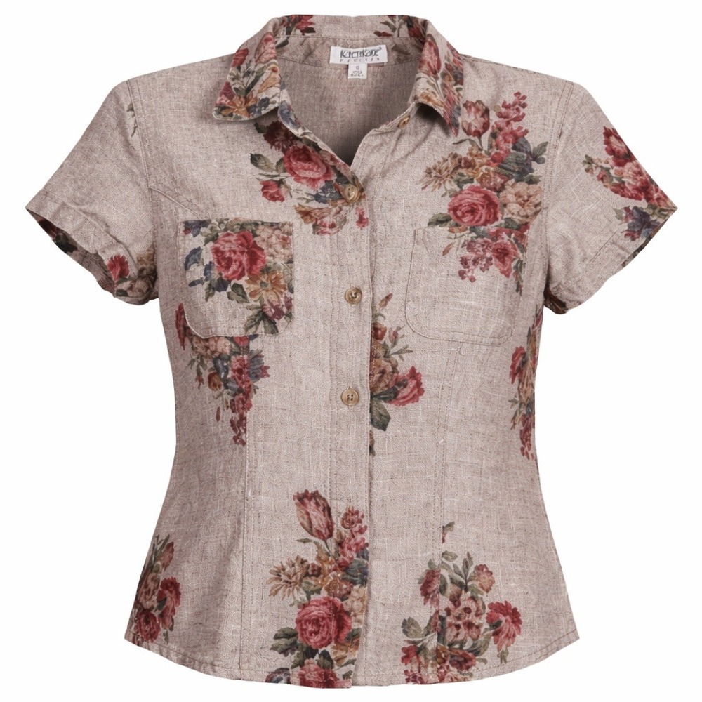 Vintage Karen Kane Linen Floral Blouse S Tapestry Cottagecore 90s